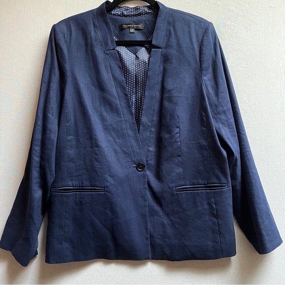 Willow & Thread linen blend one button midnight blue blazer Sz XL 23” PTP - Picture 1 of 8